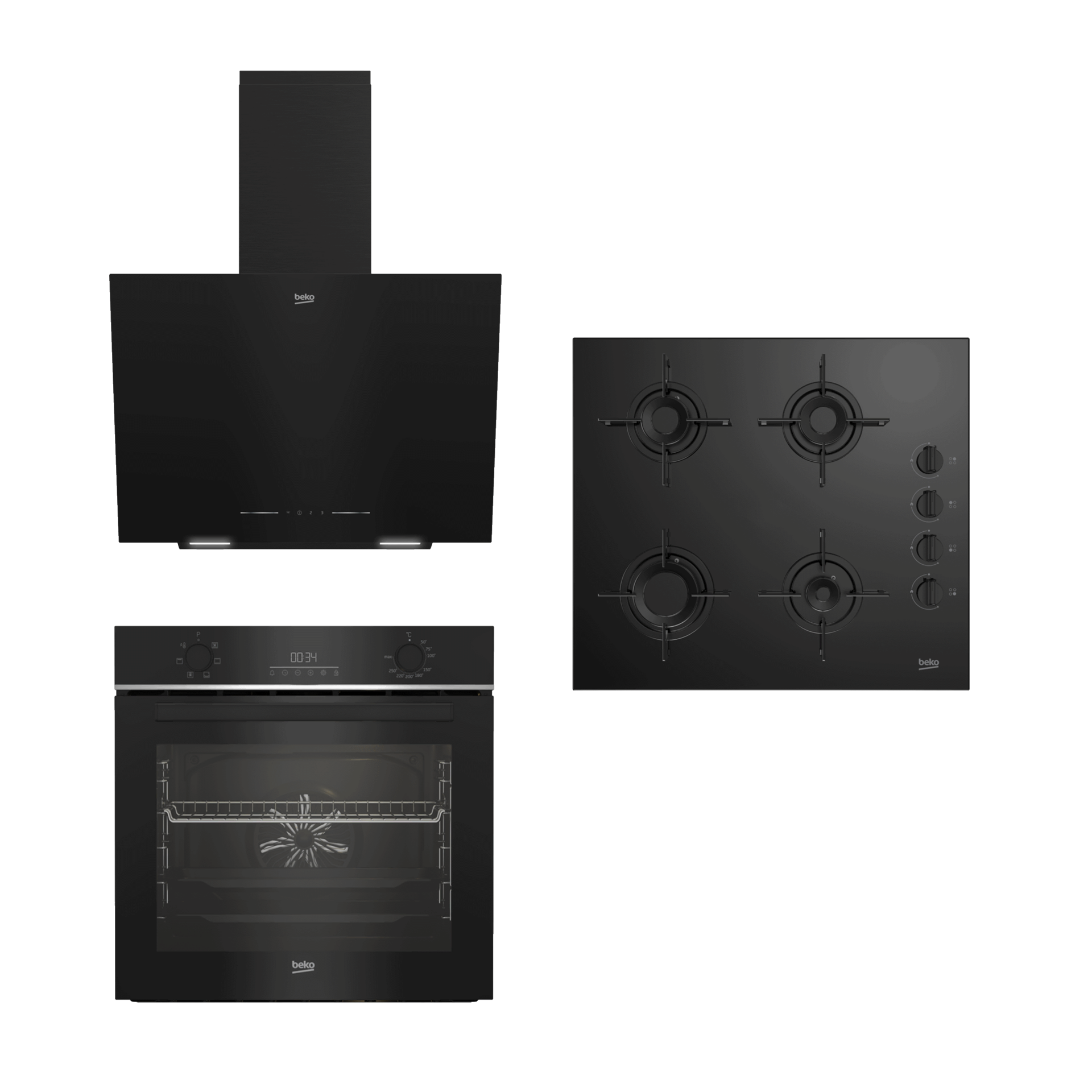 Beko Siyah Cam Ankastre Set