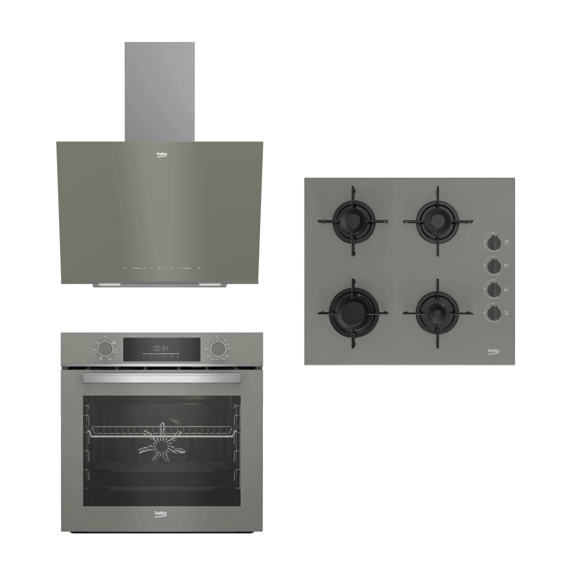 Beko Gri Cam Ankastre Set